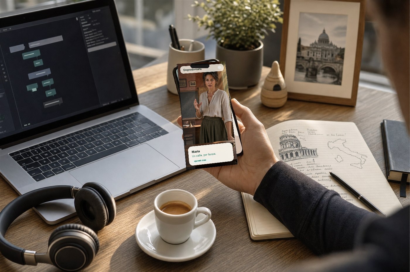 Telefoon met Dopodomani app als voorbeeld van een AI-app op maat